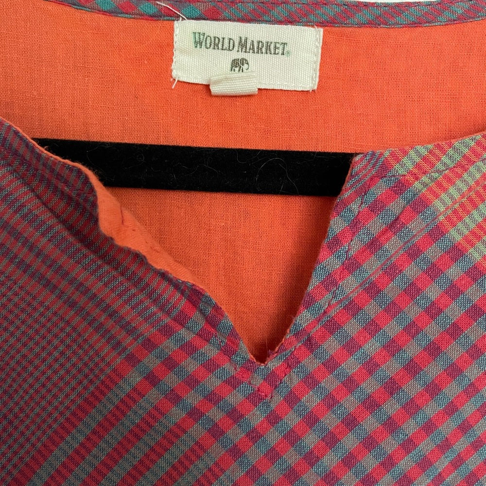 Cost Plus World Market Multicolor Checkered/Plaid Blouse - Picture 5 of 6